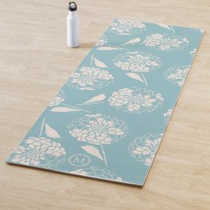 Trendy custom dusty blue dahlia block print yoga mat