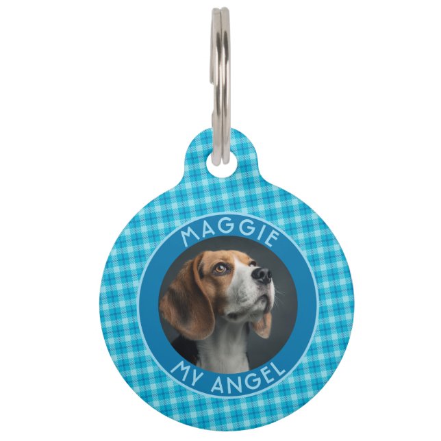 Trendy Custom Fur Parent Gift Gingham Pet Tag (Front)