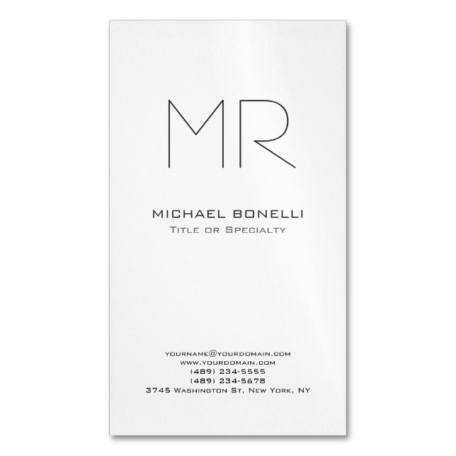 Trendy custom made initials monogrammed magnetic business card (Front Vertical)