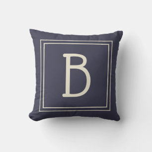 Trendy Custom Monogrammed Initial Chic Blue Tan  Cushion