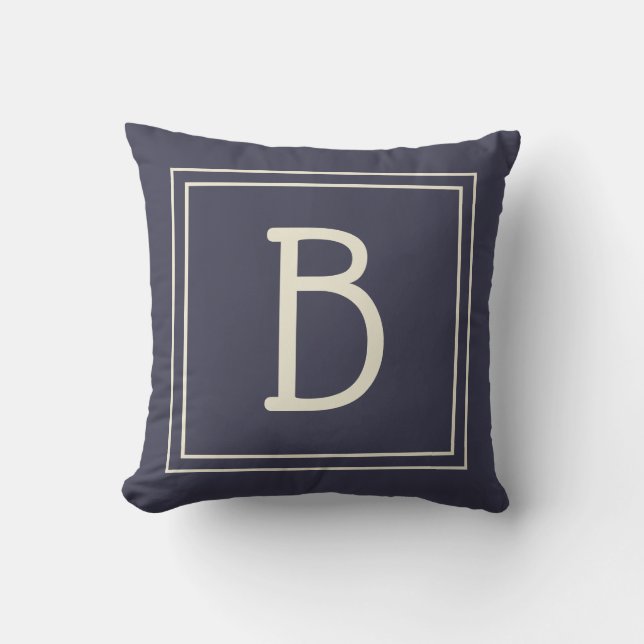 Trendy Custom Monogrammed Initial Chic Blue Tan  Cushion (Front)