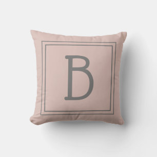 Trendy Custom Monogrammed Initial Chic Pink Grey Cushion