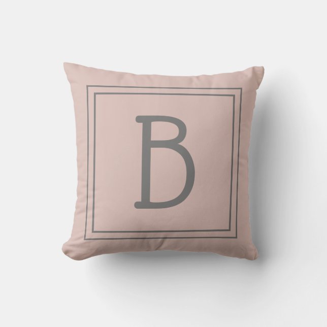 Trendy Custom Monogrammed Initial Chic Pink Grey Cushion (Front)