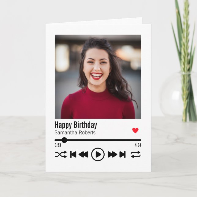 Trendy Custom Name Happy Birthday Photo Card (Front)