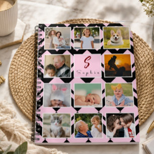 Trendy Custom Name Monogram 11 Photos Collage Notebook
