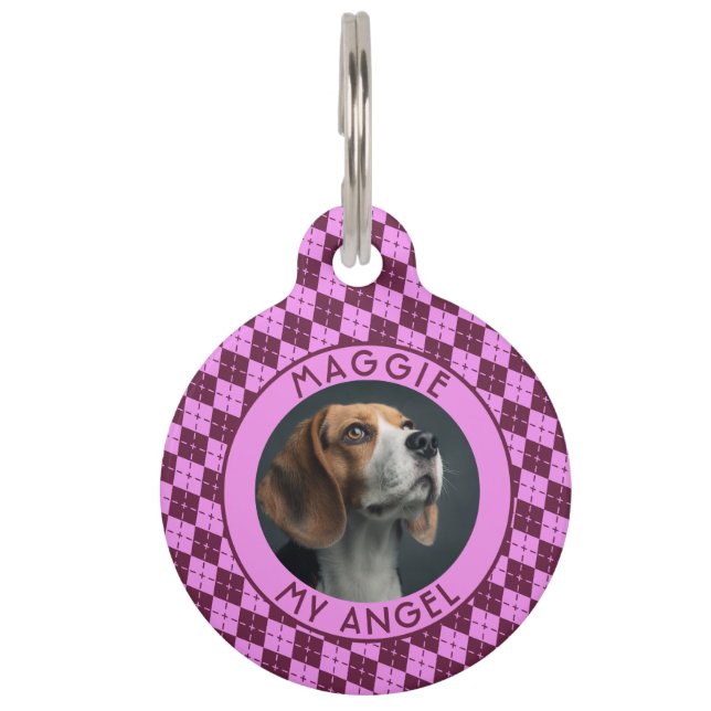 Trendy Custom Pet Parent Gift Gingham Motif Tag (Front)