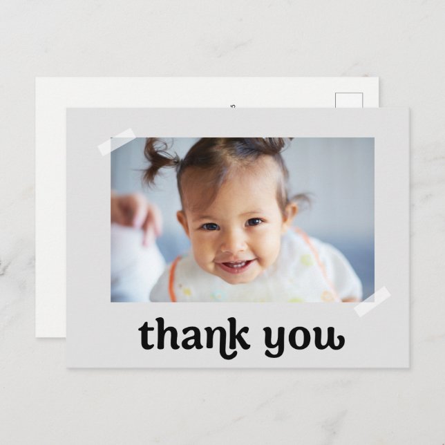 Trendy Custom Photo first birthday Thank you Postcard (Front/Back)