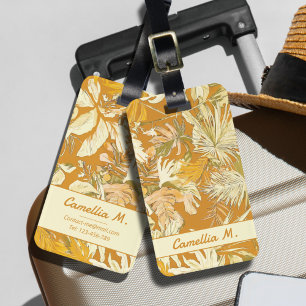 Trendy Custom Tropical Leaf Yellow Modern Art Luggage Tag