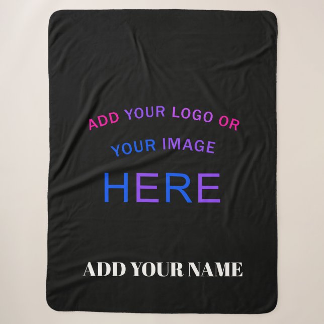 Trendy Customisable Personalised Branding Black Sherpa Blanket (Front)