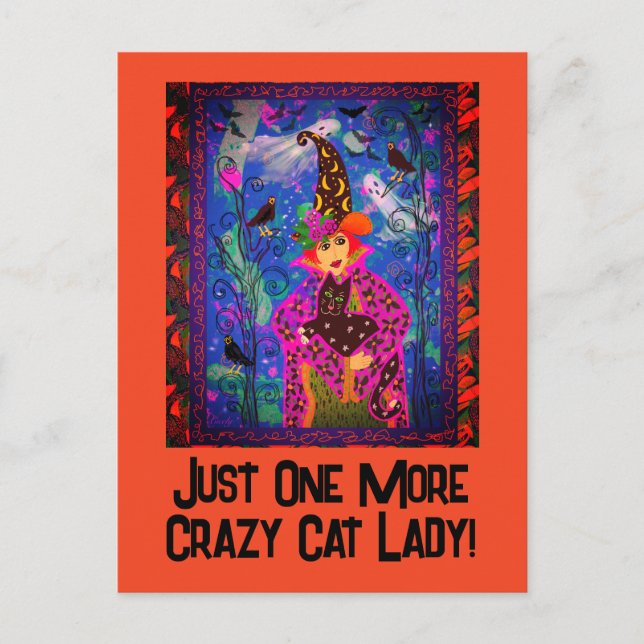 Trendy Customised Crazy Cat Lady Witch Halloween   Postcard (Front)