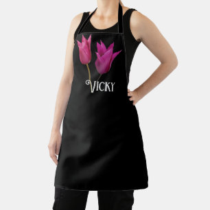 Trendy customizable M pink purple tulip flower Apron