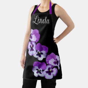 Trendy customizable name Linda purple flower boho Apron