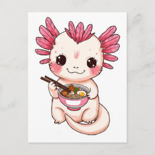 Trendy Cute Axolotl eating ramen Japanese  Postcard