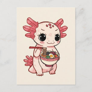 Trendy Cute Axolotl eating ramen Japanese  Postcard