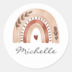Trendy Cute Boho Watercolor Rainbow Personalised Classic Round Sticker