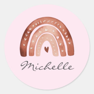 Trendy Cute Boho Watercolor Rainbow Personalised Classic Round Sticker