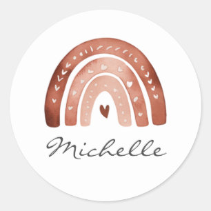 Trendy Cute Boho Watercolor Rainbow Personalised Classic Round Sticker