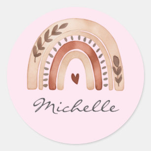 Trendy Cute Boho Watercolor Rainbow Personalised Classic Round Sticker
