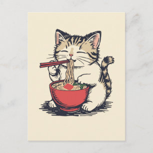 Trendy Cute Cat eating ramen Japanese  Postcard