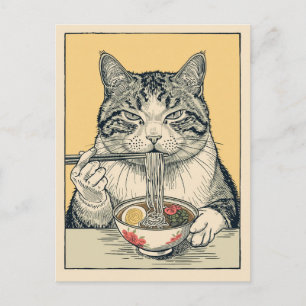Trendy Cute Cat eating ramen Japanese  Postcard