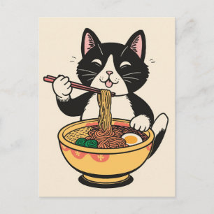 Trendy Cute Cat eating ramen Japanese  Postcard