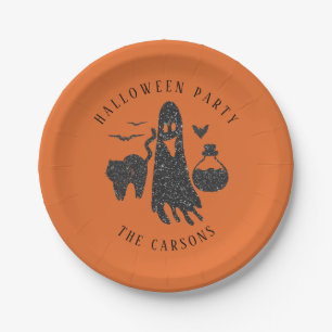 Trendy Cute Cat Ghost Poison Bottle Bats Halloween Paper Plate