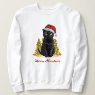 Trendy Cute Christmas Black Cat in Santa Hat Sweatshirt