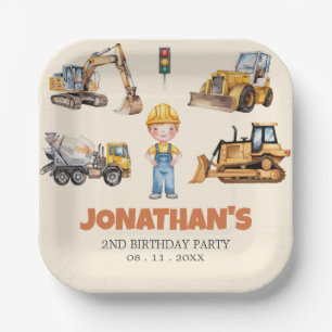 Trendy Cute construction vehicles Birthday Party Paper Plate