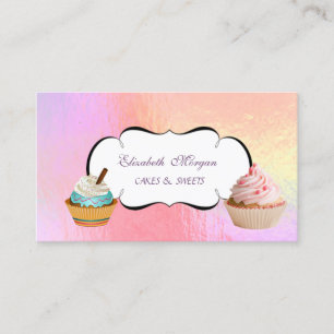 Trendy Cute Cupcake Bakery Colourful Holographic  Business Card