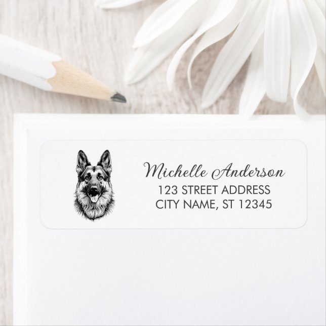Trendy Cute German Shepherd Dog Return Address     (Insitu)
