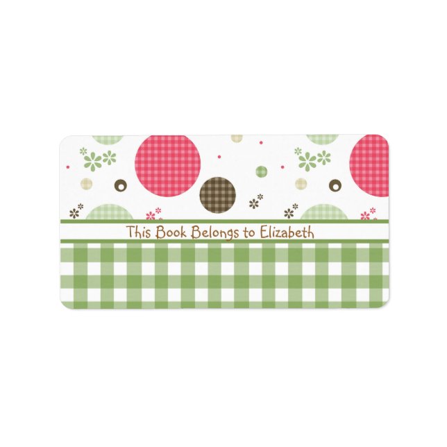 Trendy Cute Gingham Polka Dots With Name Label (Front)