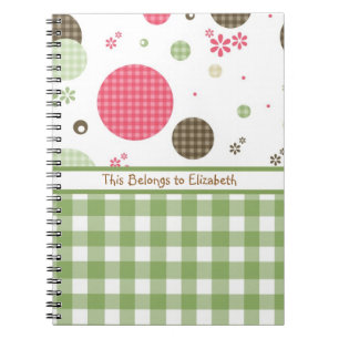 Trendy Cute Gingham Polka Dots With Name Spiral Notebook