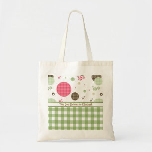 Trendy Cute Gingham Polka Dots With Name Tote Bag