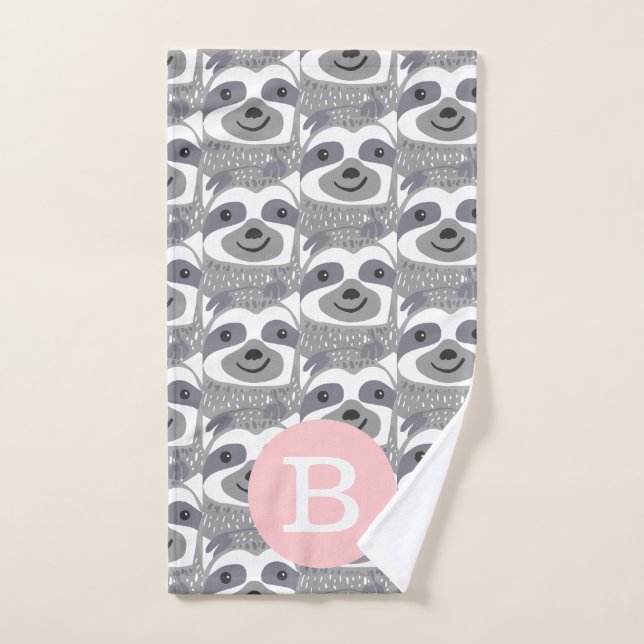 Trendy Cute Grey Sloth Doodle & Pink Hand Towel (Hand Towel)