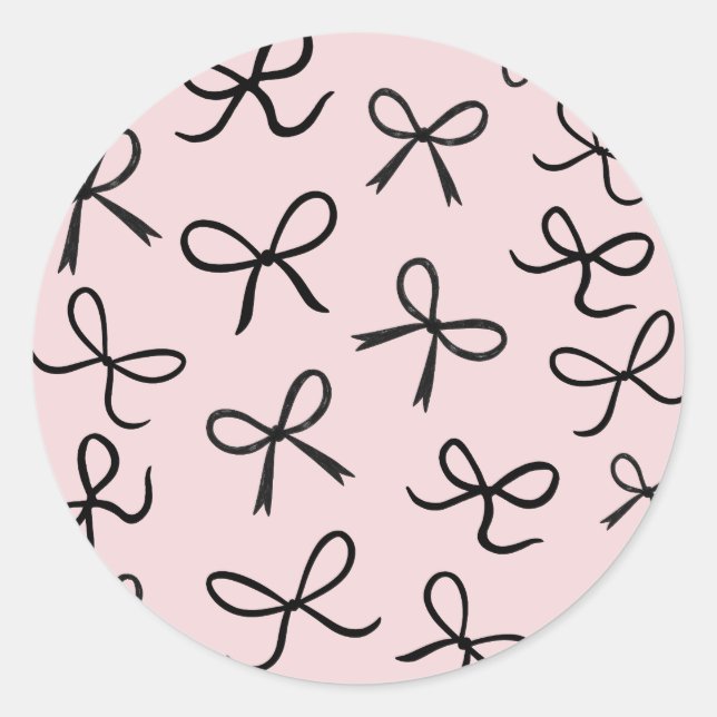 Trendy Cute Little Black Bows Pink Classic Round Sticker (Front)