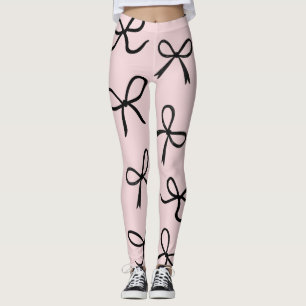 Trendy Cute Little Black Bows Pink Leggings
