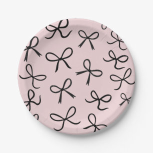 Trendy Cute Little Black Bows Pink Paper Plate