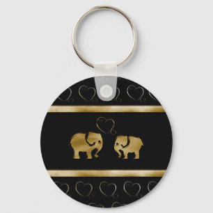 Trendy cute luxury black /golden elephant in love key ring