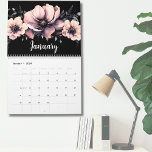 Trendy Cute Modern Pink Black Floral Calendar<br><div class="desc">Customisable cute and simple elegant pink, black and white flower design. A classic but whimsical look with pink, black, grey and cream coloured flowers with white font and a touch of gothic vibe. A blend of modern and elegant text with some fun script lettering. Edit all of the text to...</div>