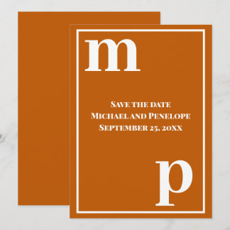 Trendy Cute Monogram Burnt Orange Save the Date Invitation
