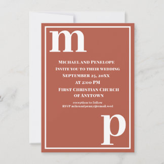 Trendy Cute Monogram Terracotta Wedding Invitation