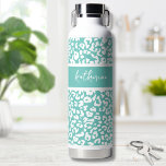 Trendy Cute Name Water Bottle<br><div class="desc">Fun and trendy design with this leopard print or animal print pattern accent. Personalise this water bottle with a name, initial, or even a short saying or inspirational word. Change out the background and font colours and typography to anything you want. You can even change the colour of the leopard...</div>
