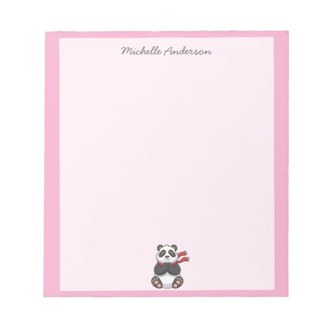 Trendy Cute Panda Bear Personalized Pink Notepad (Front)