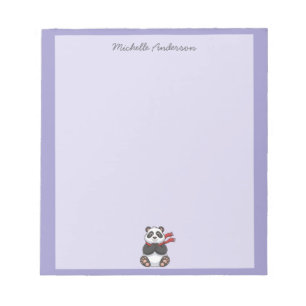 Trendy Cute Panda Bear Personalized Purple Notepad