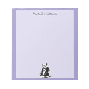 Trendy Cute Panda Bear Personalized Purple Notepad