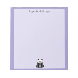 Trendy Cute Panda Bear Personalized Purple Notepad