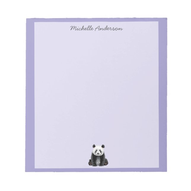 Trendy Cute Panda Bear Personalized Purple         Notepad (Front)