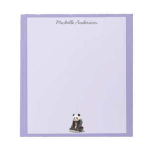 Trendy Cute Panda Bear Personalized Purple Notepad