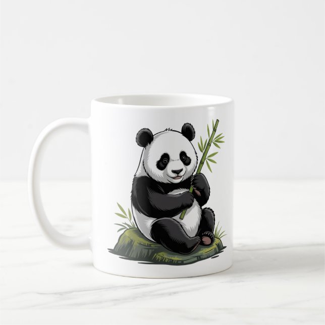 Trendy Cute Panda Bear With Greenery Bamboo  Coffee Mug (Left)