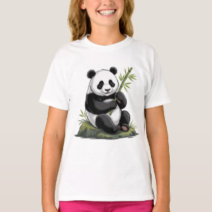 Trendy Cute Panda Bear With Greenery Bamboo  T-Shirt